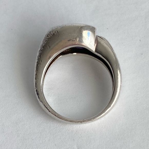 Vintage Cocktail Ring Amethyst Sterling Silver Bypass Band Purple Gemstone 7.75 - Picture 6 of 11